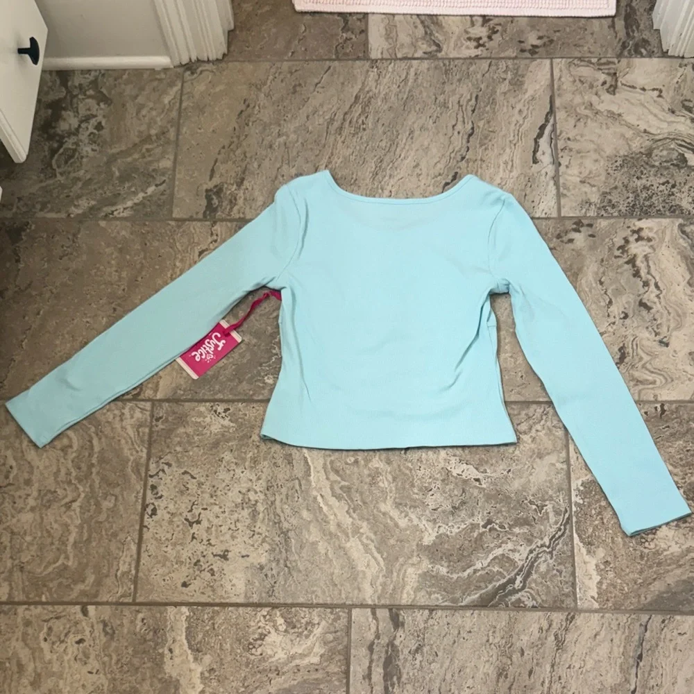 NWT Size XLarge (16-18) Plus Justice Pastel Blue Long Sleeve Ribbed  Top